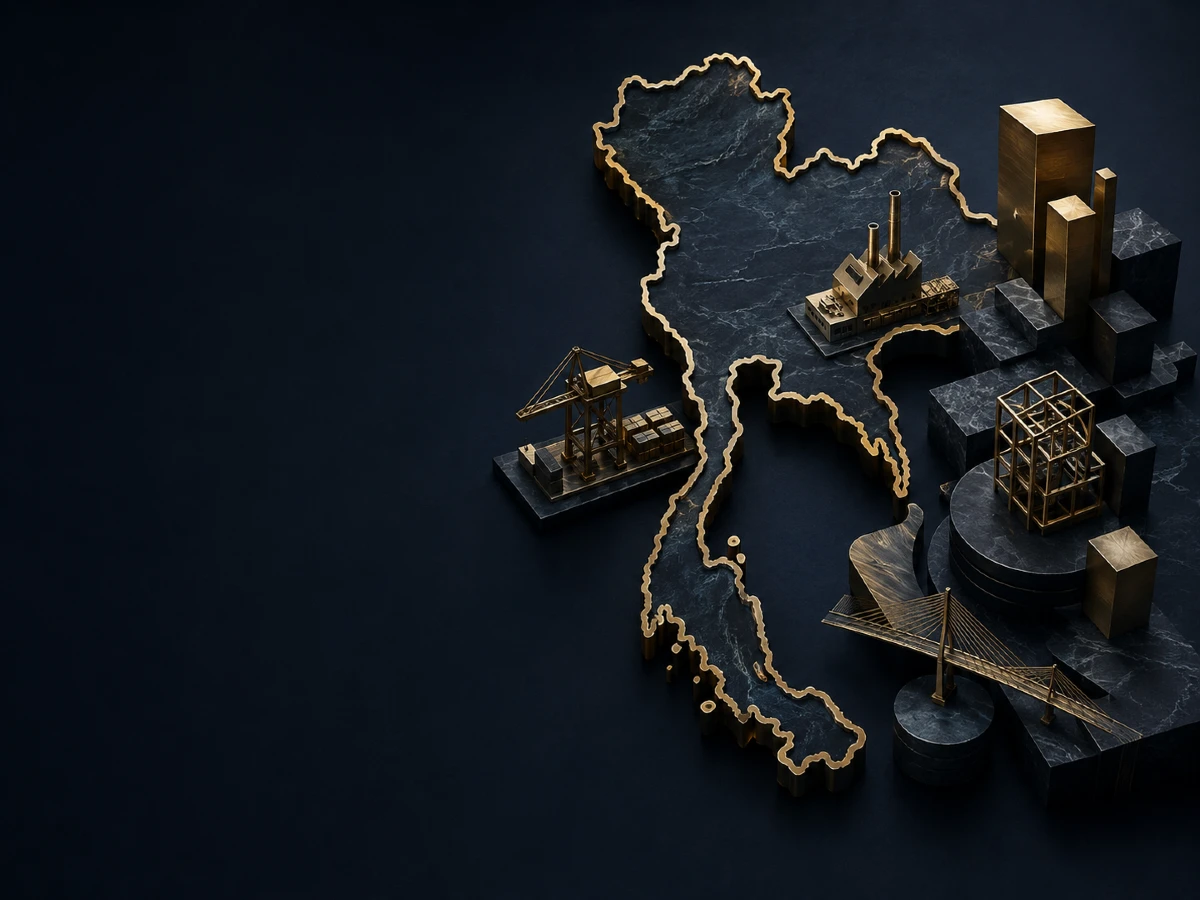 Thailand map with business and infrastructure representing Foreign Investment in Thailand