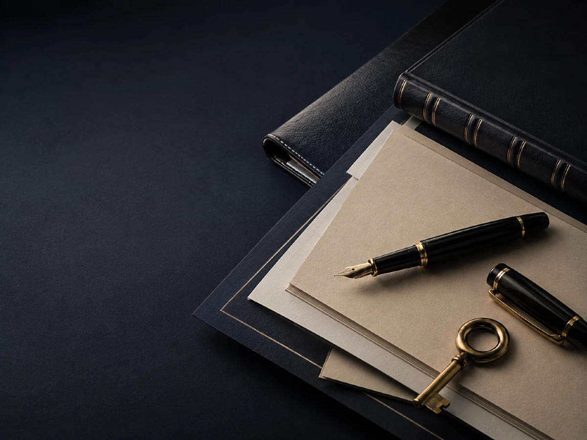 Fountain pen, brass vault key, and estate planning documents supporting private wealth and succession in Thailand